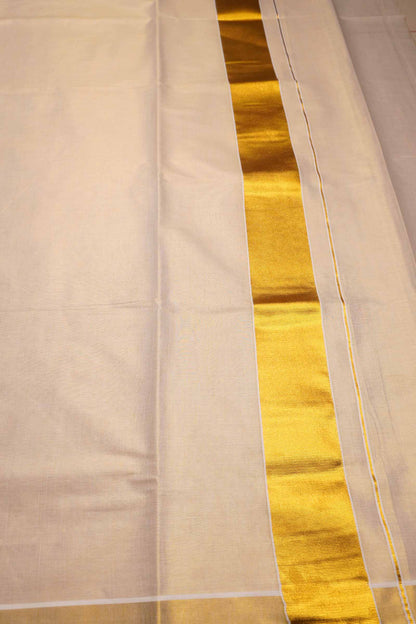 Off White Kerala Tissue Minimalistic Plain Body Golden Zari Border Saree