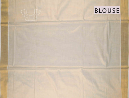 Off White Kerala Tissue Cotton PaiselyTower Butta Golden Zari Line Saree