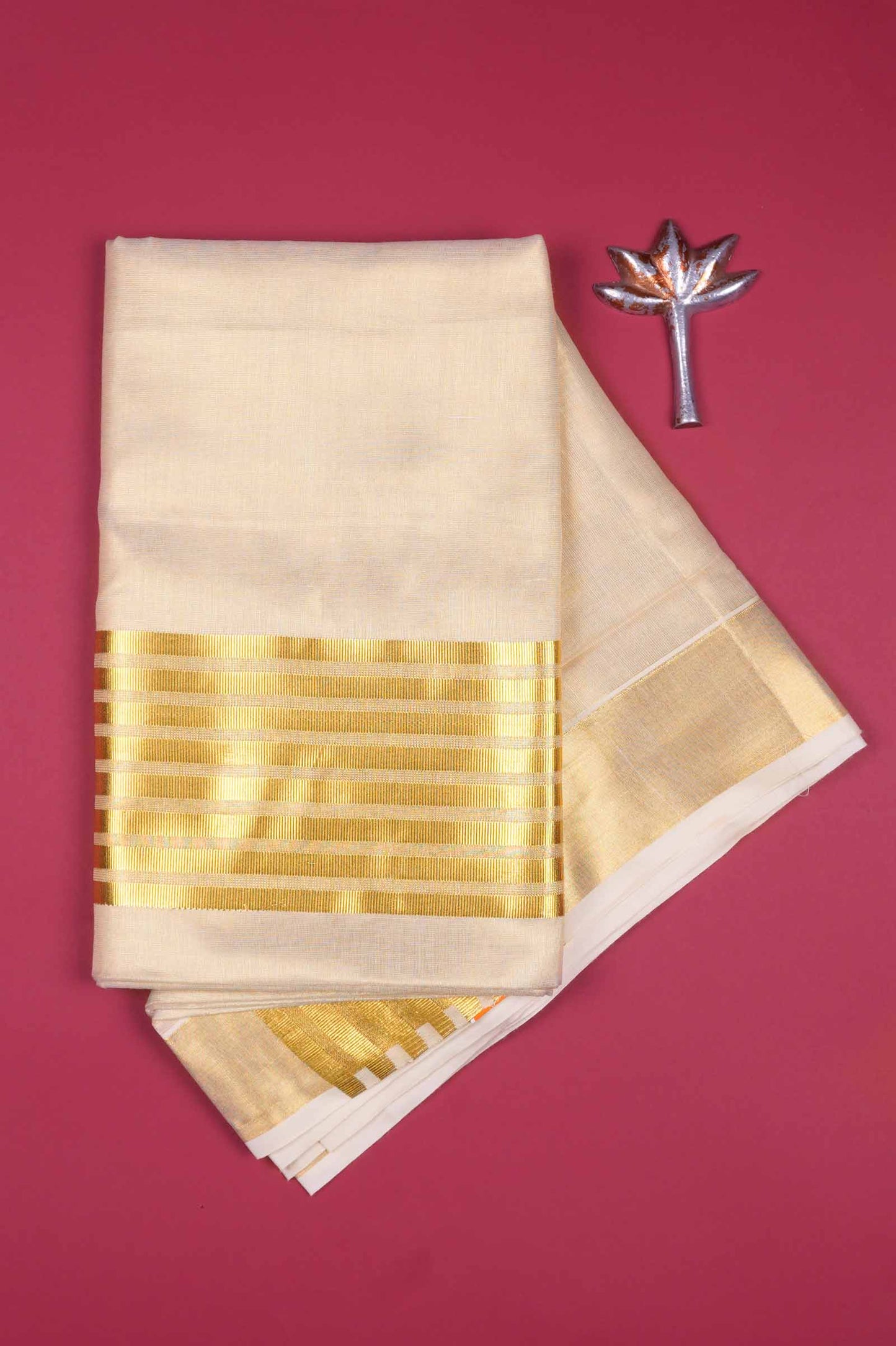 Off White Kerala Tissue Cotton Paisley Tower Butta Saree