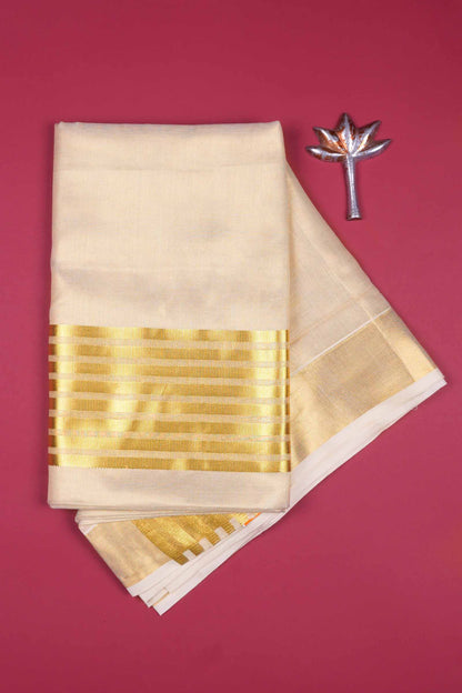 Off White Kerala Tissue Cotton Paisley Tower Butta Saree