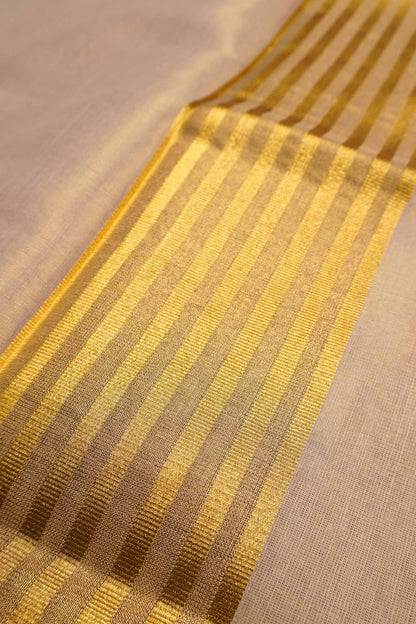 Off White Kerala Tissue Cotton Golden Temple Border Saree
