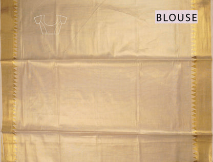 Off White Kerala Tissue Cotton Temple Border Golden Moon Pallu Saree