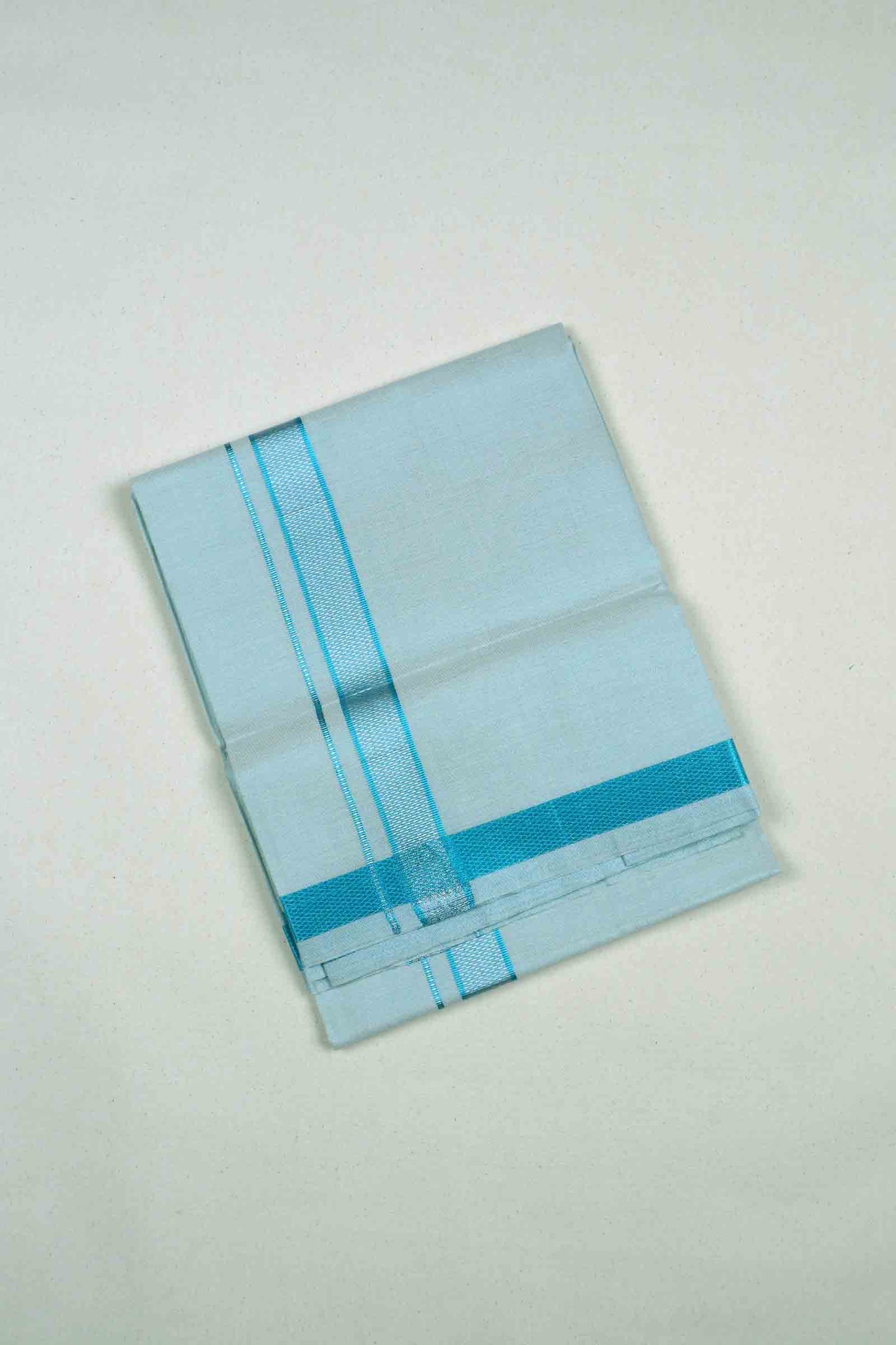 Light Blue Silk Traditional Blue Silver Zari Border Mens Dhoti