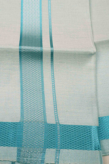 Light Blue Silk Traditional Blue Silver Zari Border Mens Dhoti