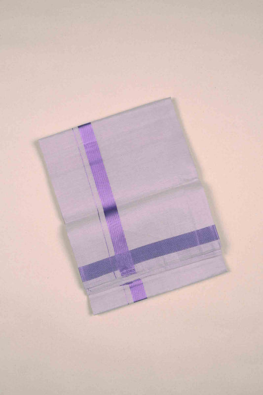Light Violet Silk Traditional Violet Silver Zari Border Mens Dhoti