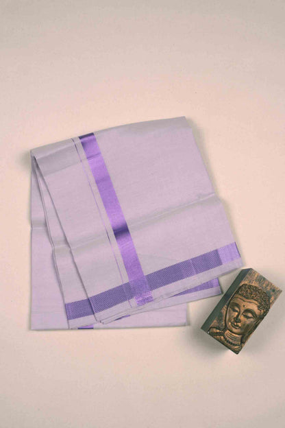Light Violet Silk Traditional Violet Silver Zari Border Mens Dhoti
