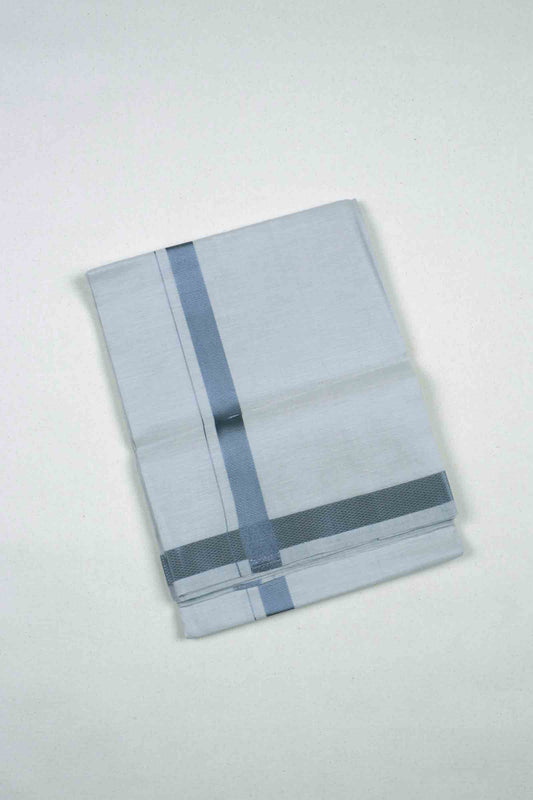 Light Grey Silk Traditional Grey Silver Zari Border Mens Dhoti