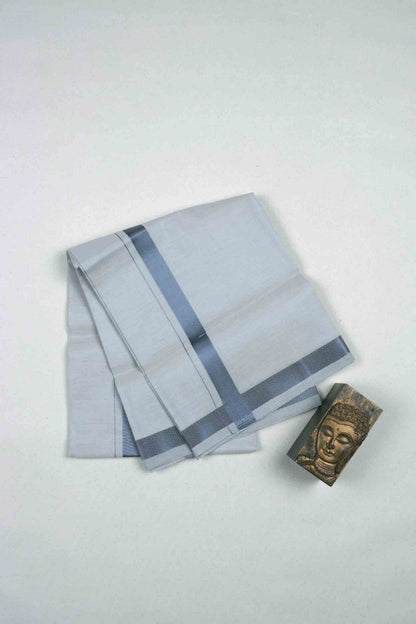 Light Grey Silk Traditional Grey Silver Zari Border Mens Dhoti