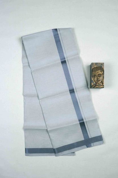 Light Grey Silk Traditional Grey Silver Zari Border Mens Dhoti