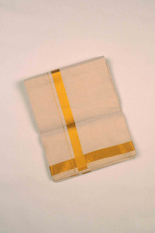 Light Golden Silk Traditional  Golden Zari Border Mens Dhoti