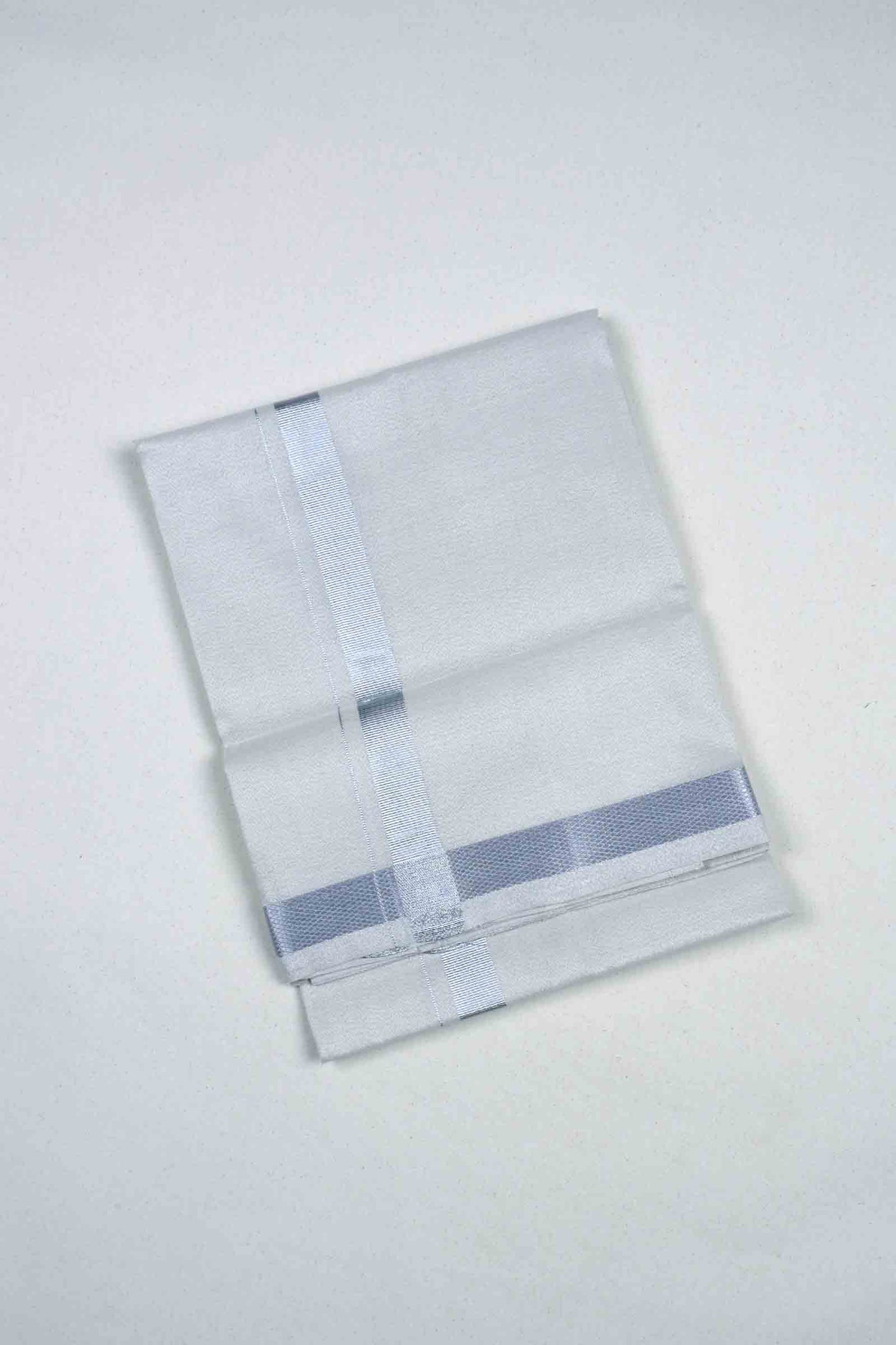 Light Silver Silk Traditional  Silver Zari Border Mens Dhoti