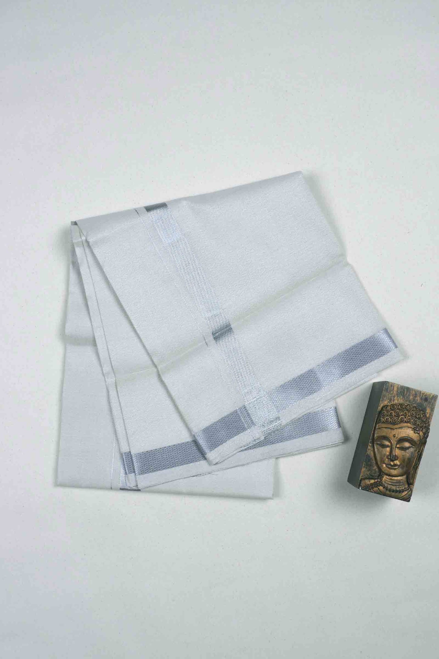 Light Silver Silk Traditional  Silver Zari Border Mens Dhoti