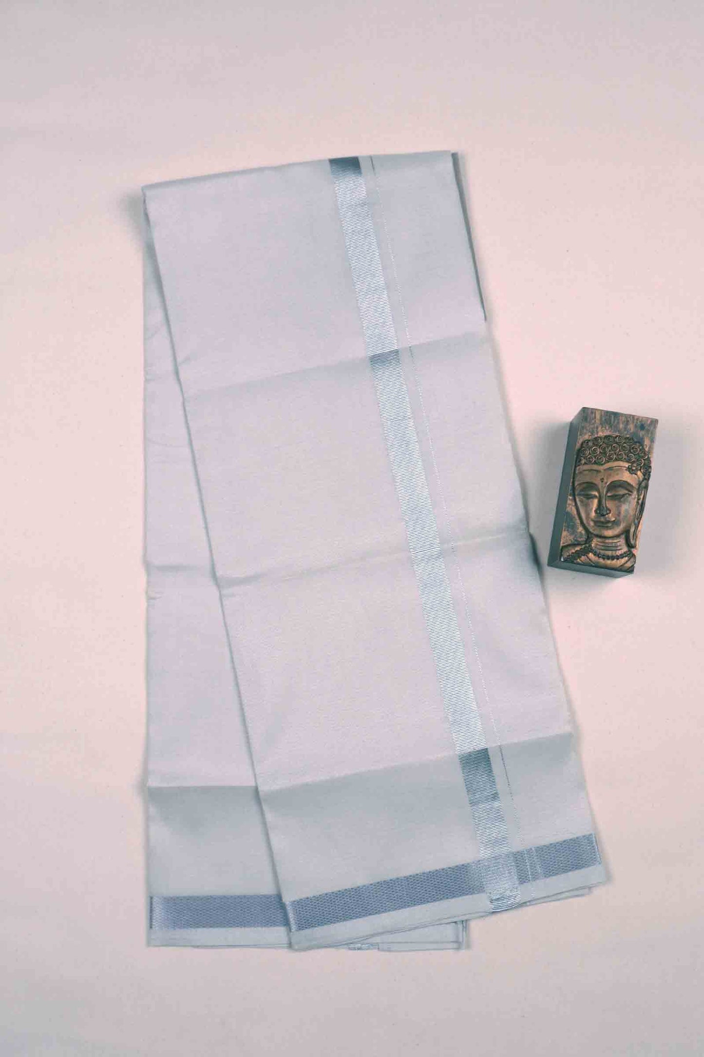 Light Silver Silk Traditional  Silver Zari Border Mens Dhoti