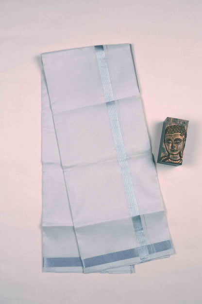 Light Silver Silk Traditional  Silver Zari Border Mens Dhoti