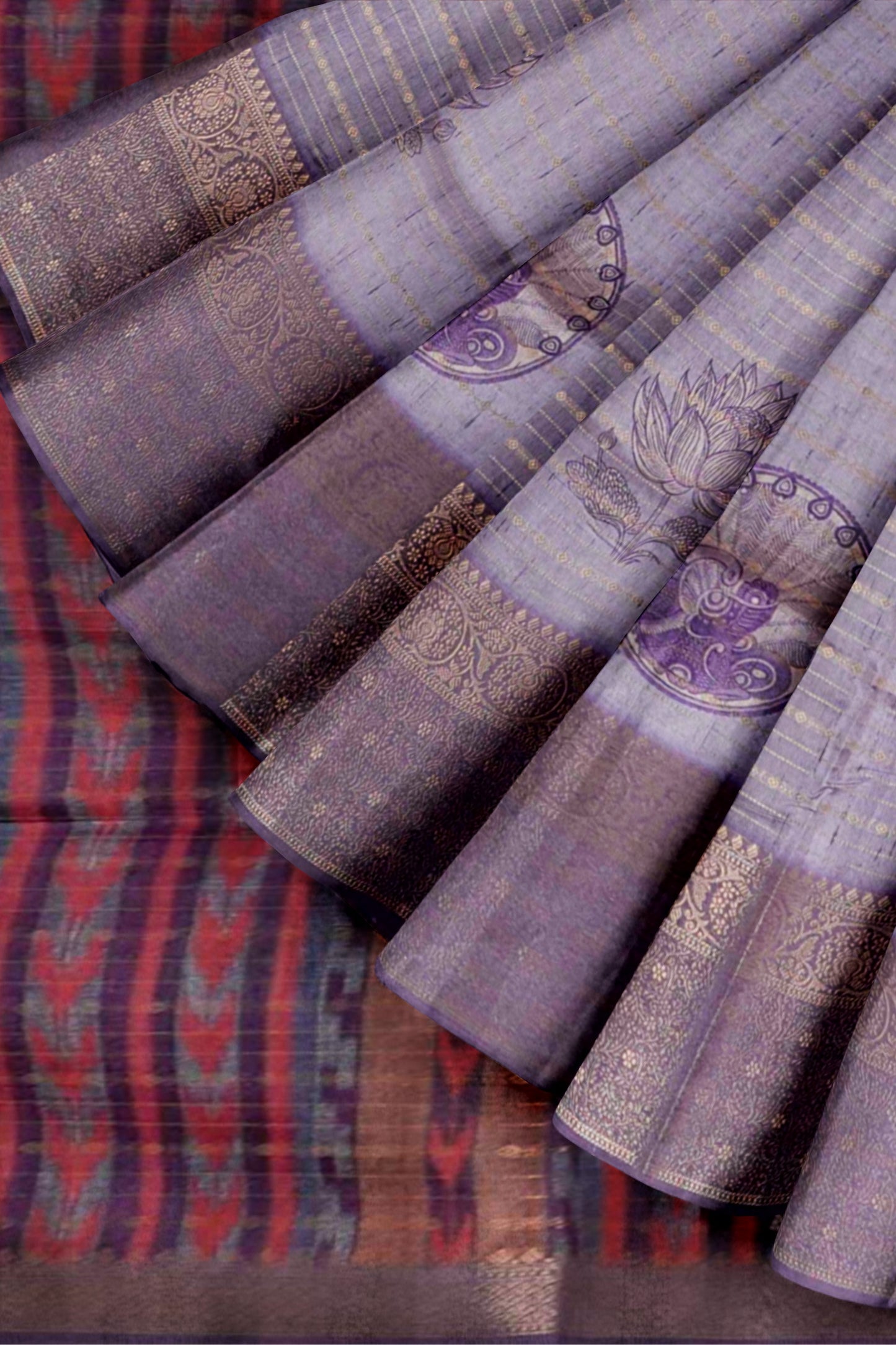 Light Violet Cotton Tropical Forest Print Zari  Border Saree