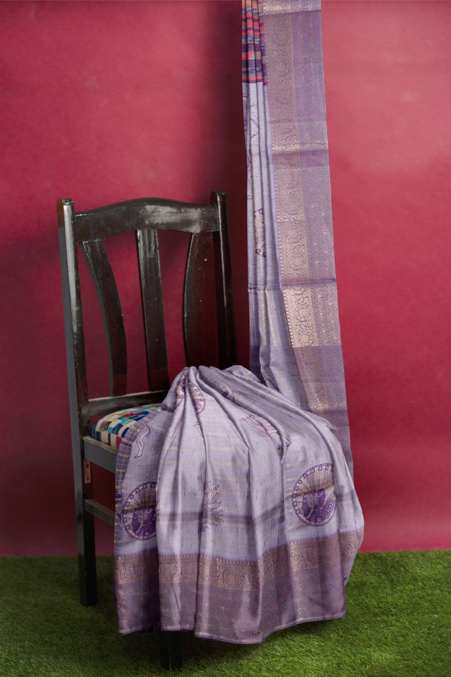 Light Violet Cotton Tropical Forest Print Zari  Border Saree