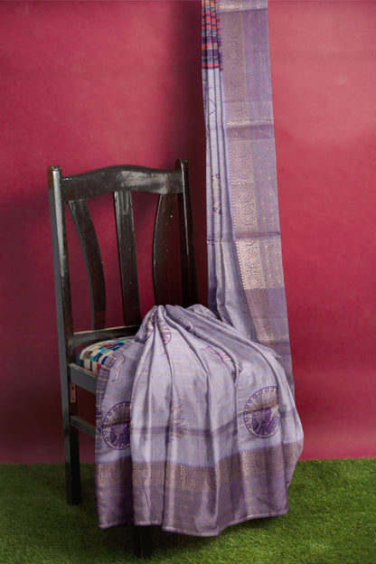 Light Violet Cotton Tropical Forest Print Zari  Border Saree