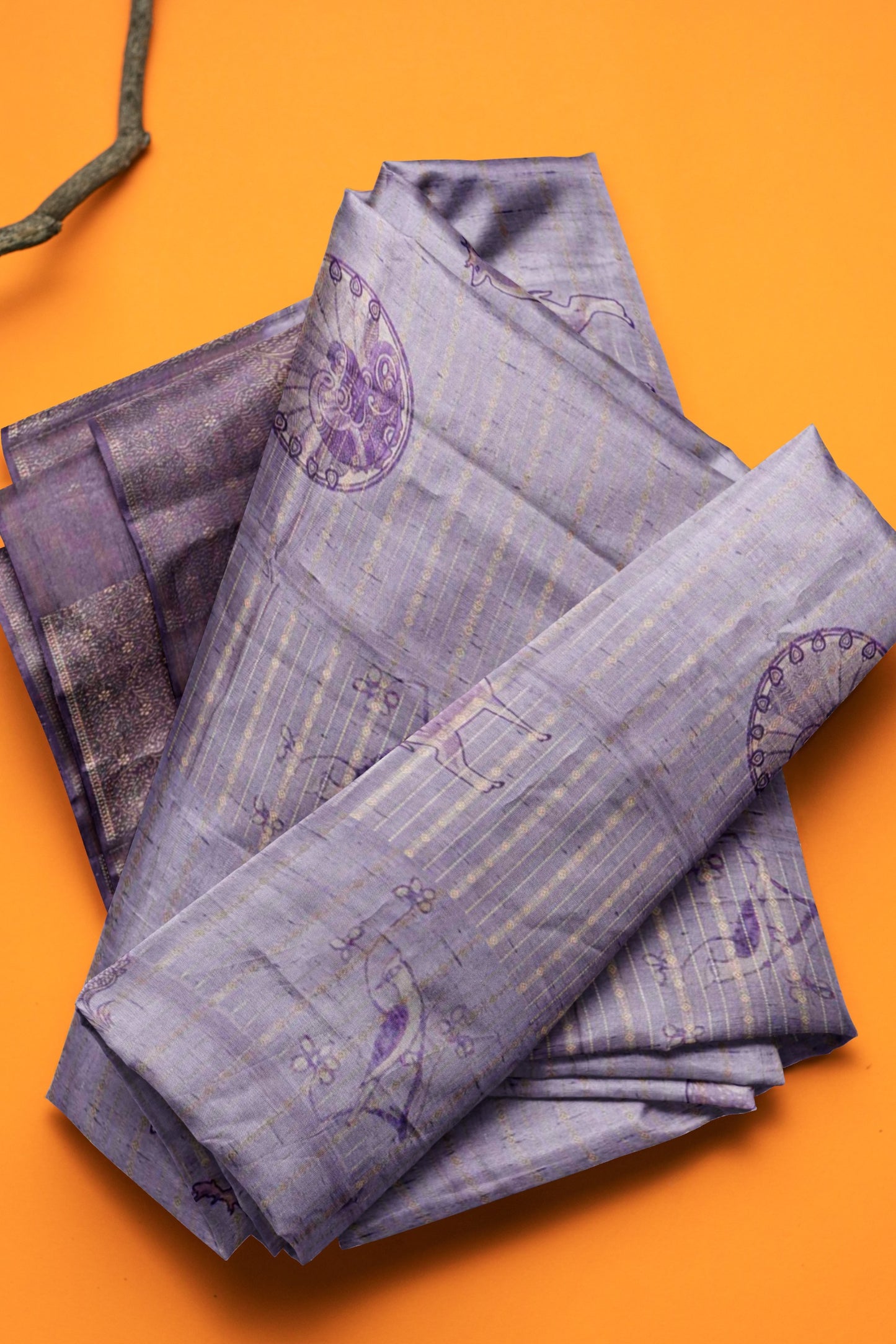 Light Violet Cotton Tropical Forest Print Zari  Border Saree