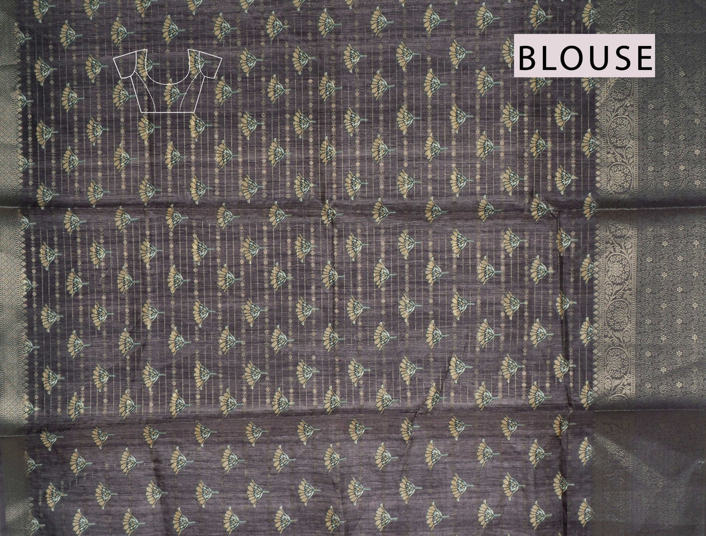 Light Brown Cotton Wild Flora Prints Zari Border Saree