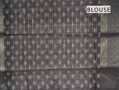 Light Brown Cotton Wild Flora Prints Zari Border Saree