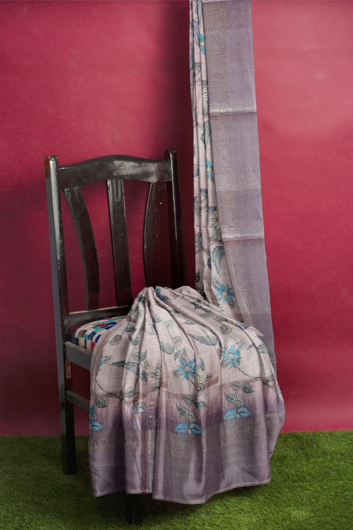 Light Brown Cotton Wild Flora Prints Zari Border Saree