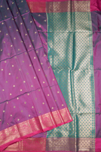 Violet Small Butta Geometric Zari Border Pallu Semi Soft Silk Saree