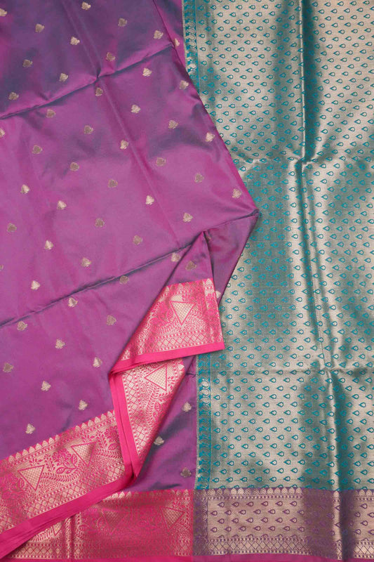 Violet Small Butta Geometric Zari Border Pallu Semi Soft Silk Saree