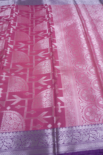 Burgundy Semi Silk Golden Fancy Zari Brocade Border Saree