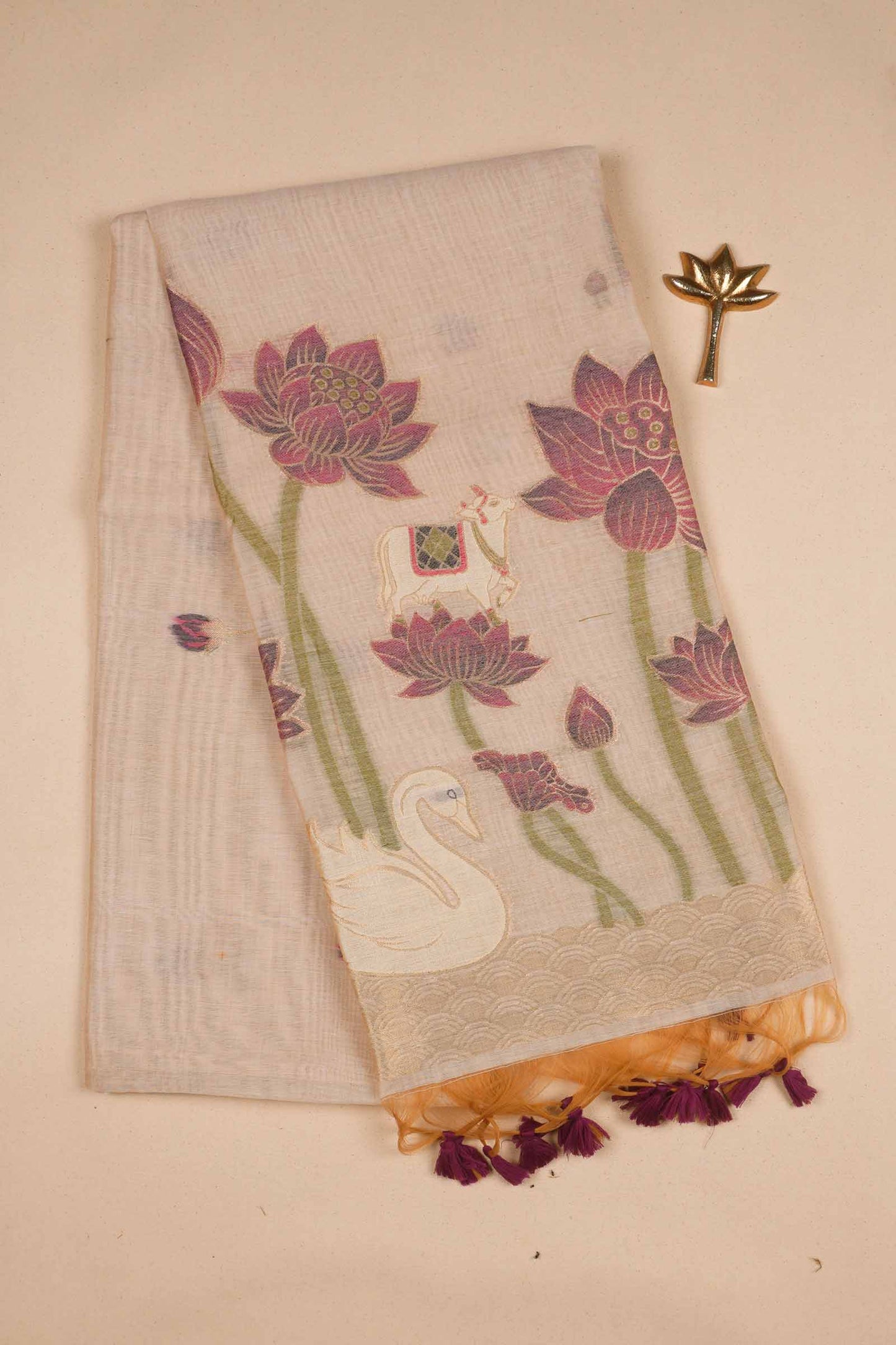 Off White Bengal Cotton Kamalam Butta Saree
