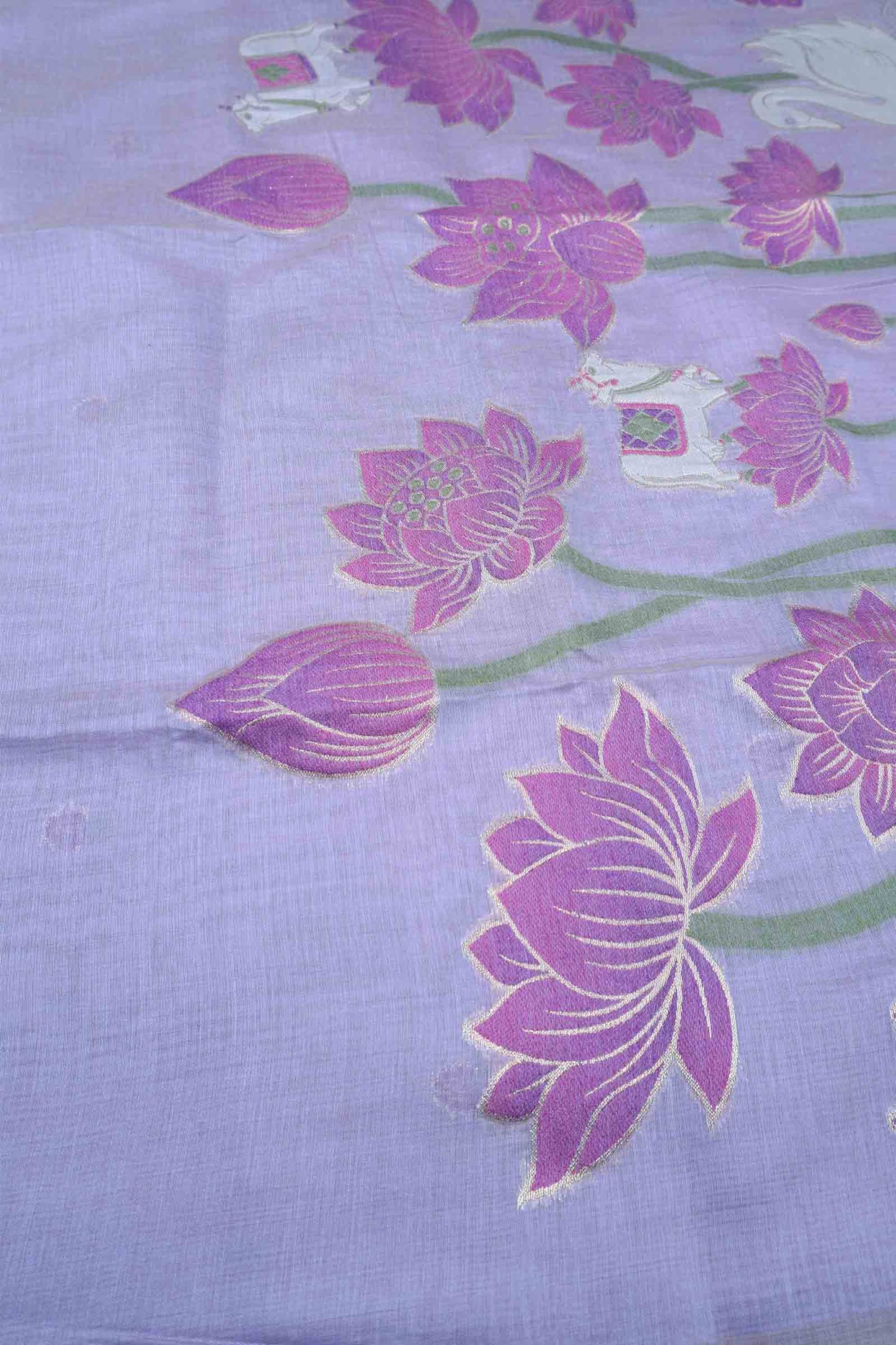 Violet Bengal Cotton Kamalam Butta Swan Garden Pallu Saree