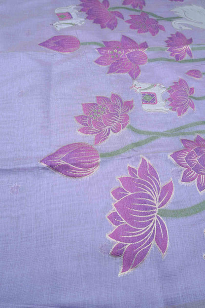 Violet Bengal Cotton Kamalam Butta Swan Garden Pallu Saree