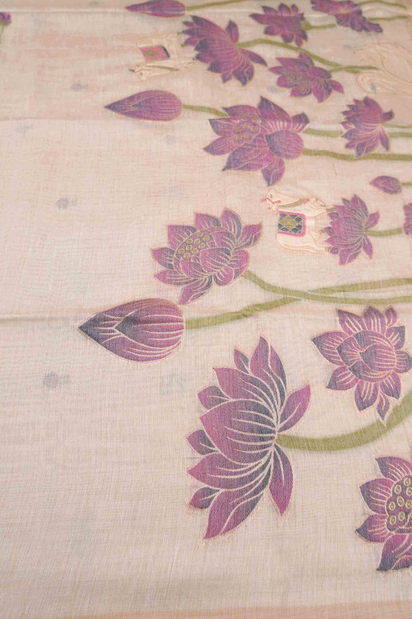 Off White Bengal Cotton Kamalam Butta Saree