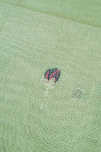Light Green Bengal Cotton Kamalam Butta Swan Garden Pallu Saree
