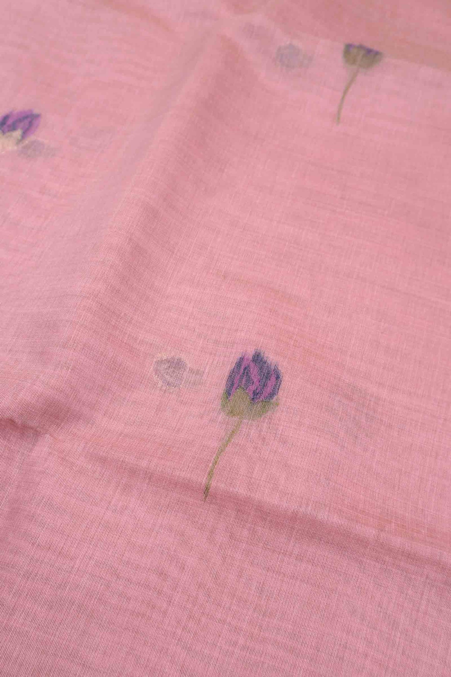 Light Pink Bengal Cotton Kamalam Butta Swan Garden Pallu Saree