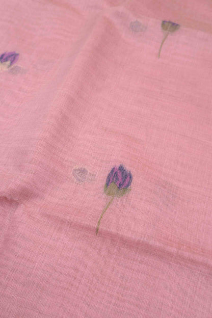 Light Pink Bengal Cotton Kamalam Butta Swan Garden Pallu Saree
