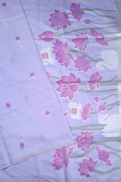 Violet Bengal Cotton Kamalam Butta Swan Garden Pallu Saree