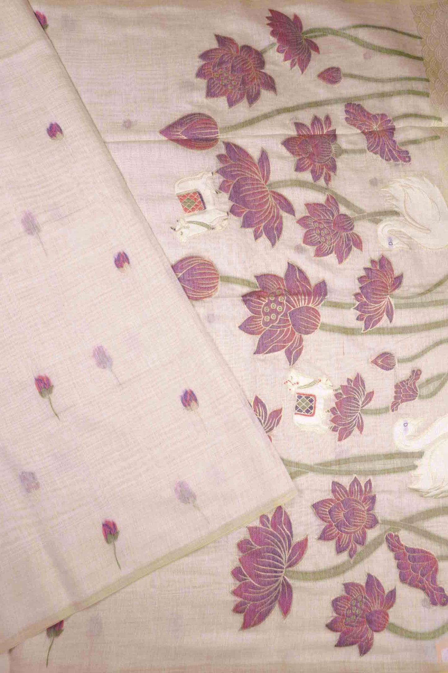 Off White Bengal Cotton Kamalam Butta Saree