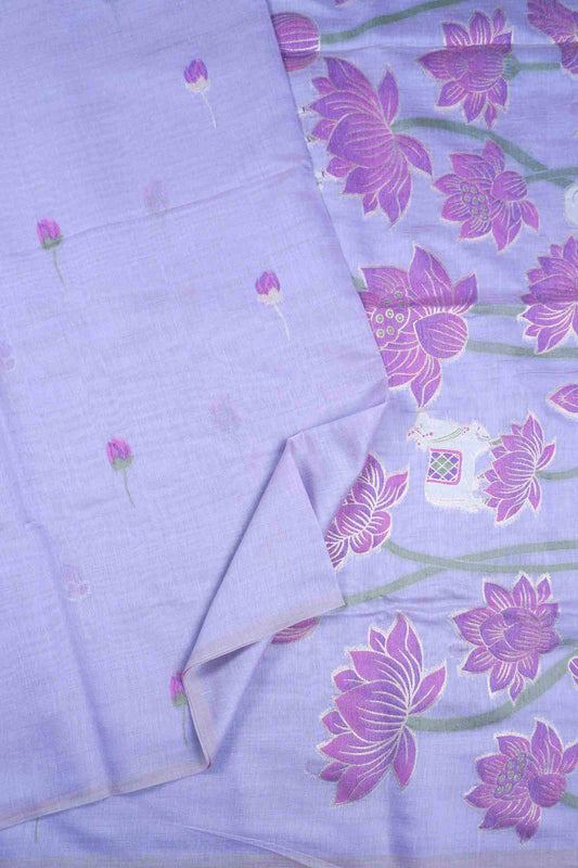 Violet Bengal Cotton Kamalam Butta Swan Garden Pallu Saree