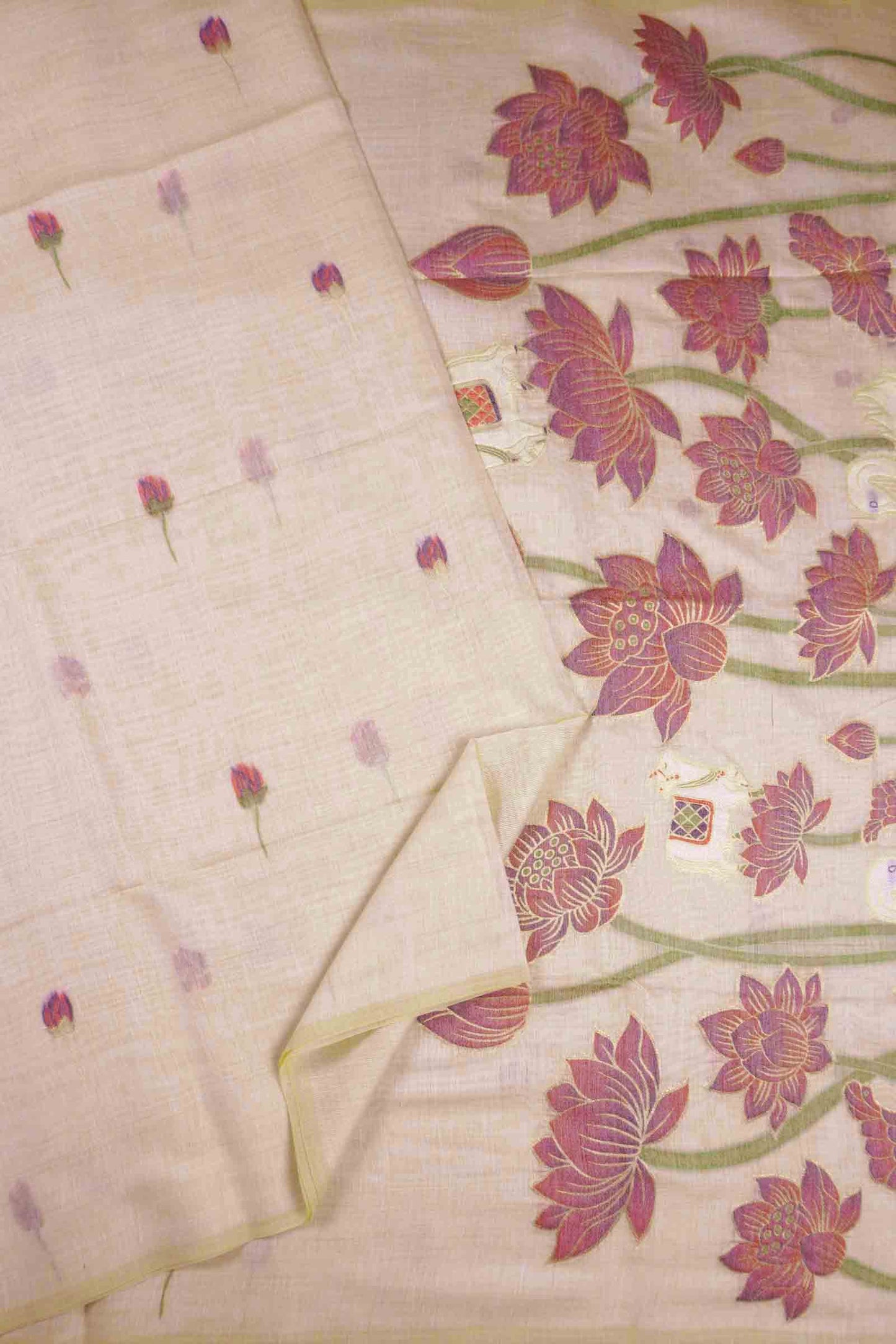 Off White Bengal Cotton Kamalam Butta Saree