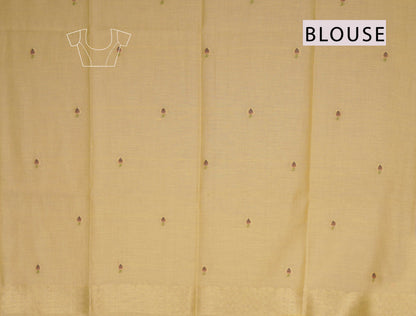 Yellow Cotton Kamalam Butta Swan Garden Pallu Saree