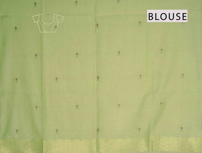 Light Green Bengal Cotton Kamalam Butta Swan Garden Pallu Saree