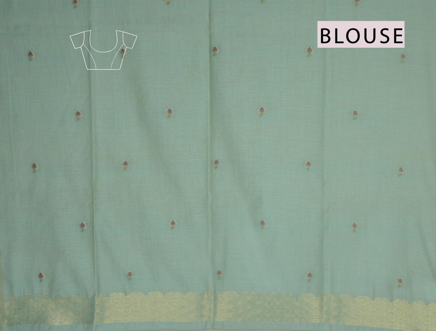 Light Blue Bengal Cotton Kamalam Butta Swan Garden Pallu Saree