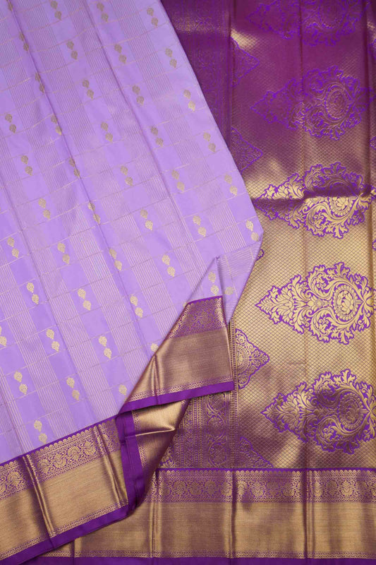 Light Violet Zari Line Checks Butta Zari Border Pallu Semi Soft Silk Saree
