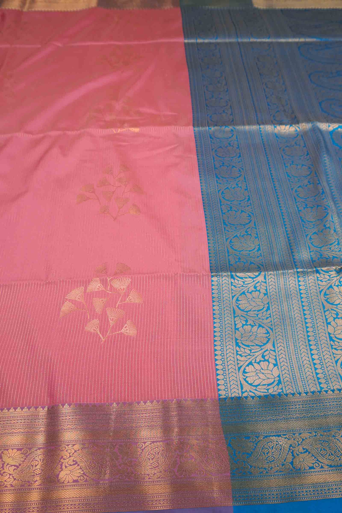 Pink Zari Vairaoosi Lines  Butta Zari Border Pallu Semi Soft Silk Saree