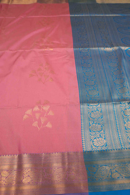 Pink Zari Vairaoosi Lines  Butta Zari Border Pallu Semi Soft Silk Saree
