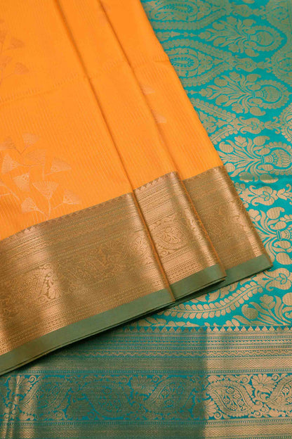 Yellow Zari Vairaoosi Lines  Butta Zari Border Pallu Semi Soft Silk Saree