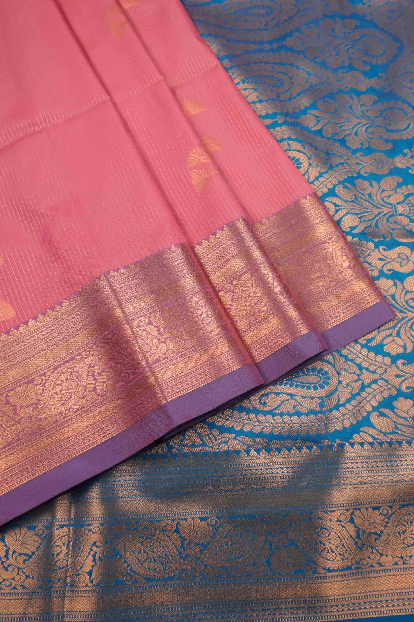 Pink Zari Vairaoosi Lines  Butta Zari Border Pallu Semi Soft Silk Saree