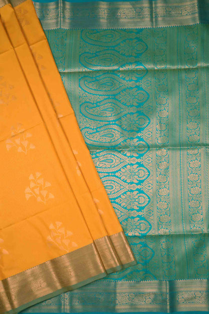 Yellow Zari Vairaoosi Lines  Butta Zari Border Pallu Semi Soft Silk Saree