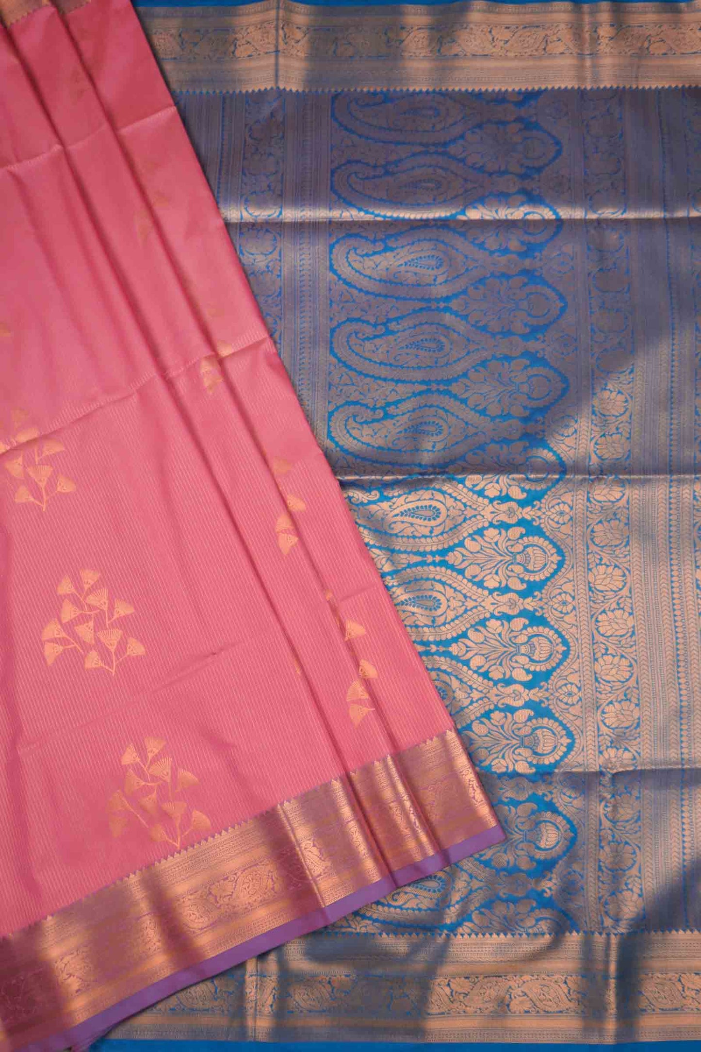 Pink Zari Vairaoosi Lines  Butta Zari Border Pallu Semi Soft Silk Saree