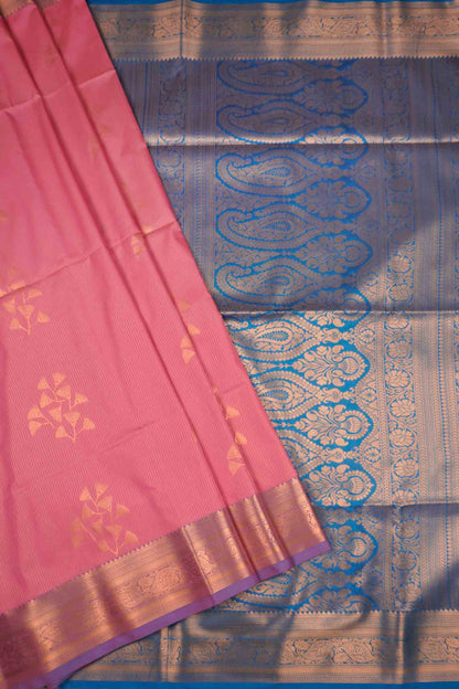 Pink Zari Vairaoosi Lines  Butta Zari Border Pallu Semi Soft Silk Saree